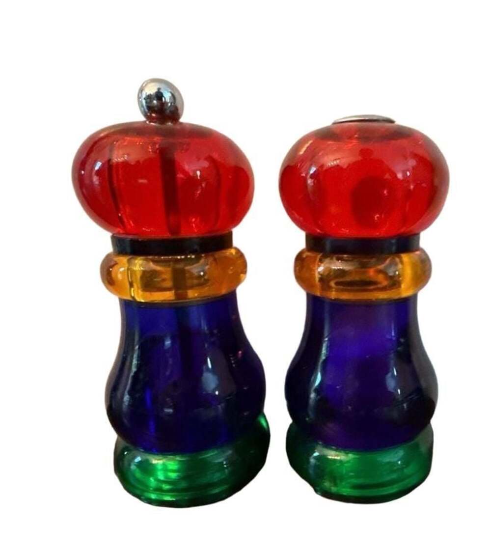 Vintage Olde Thompson Multicolored Glass Salt and Pepper Shaker / Mill Set